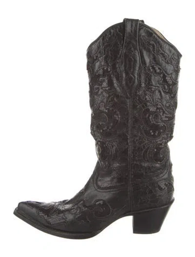 Pre-owned Corral Boots Leather Sequin Embellishments Western Boots In Black
