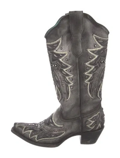 Pre-owned Corral Boots Leather Studded Accents Western Boots In Gray