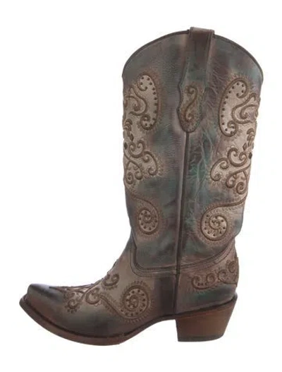 Pre-owned Corral Boots Leather Tie-dye Print Western Boots In Brown