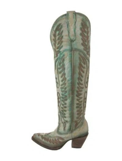 Pre-owned Corral Boots Leather Western Boots In Green