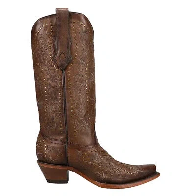 Pre-owned Corral Boots Maple Embroidered Studded Snip Toe Cowboy Womens Brown Casual Boot