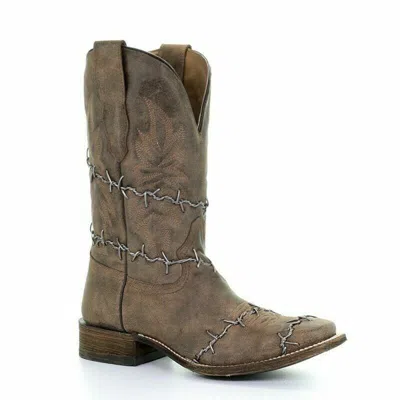 Pre-owned Corral Boots Mens Corral A3532 Brown Woven Square Toe Leather Cowboy Boots