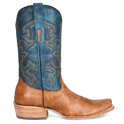 Pre-owned Corral Boots Mn Embroidery Horseman Toe Cowboy Mens Blue, Brown Casual Boots A4