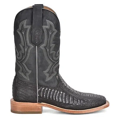 Pre-owned Corral Boots Mn Ostrich Leg Embroidery Wide Square Toe Cowboy Mens Black Casual