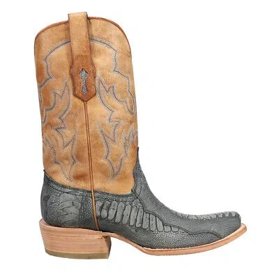 Pre-owned Corral Boots Ostrich Leg Embroidery Narrow Square Toe Cowboy Mens Blue Casual B