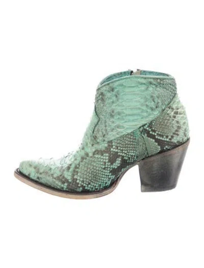 Pre-owned Corral Boots Snakeskin Animal Print Western Boots In Green