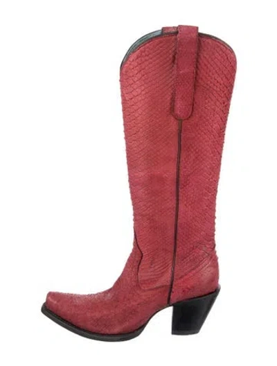 Pre-owned Corral Boots Snakeskin Animal Print Western Boots In Red