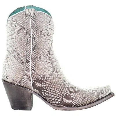 Pre-owned Corral Boots Snakeskin Snip Toe Cowboy Womens Beige Casual Boots A3791