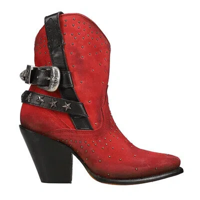 Pre-owned Corral Boots Star Studded Pointed Toe Cowboy Booties Womens Red Casual Boots Z53