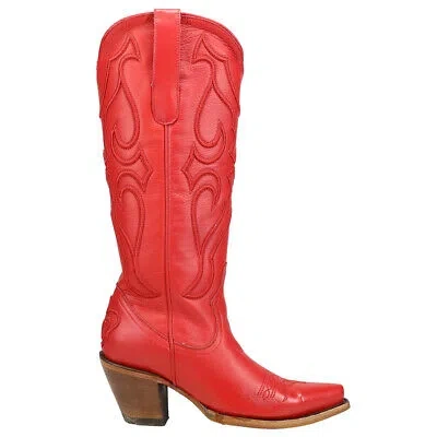 Pre-owned Corral Boots Stitch Pattern Embroidery Snip Toe Cowboy Womens Red Casual Boots