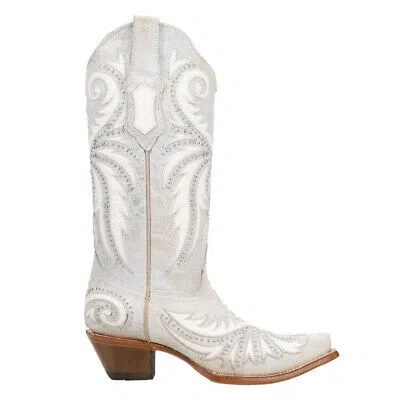 Pre-owned Corral Boots Studded Embroidered Snip Toe Cowboy Womens Off White, White Casual