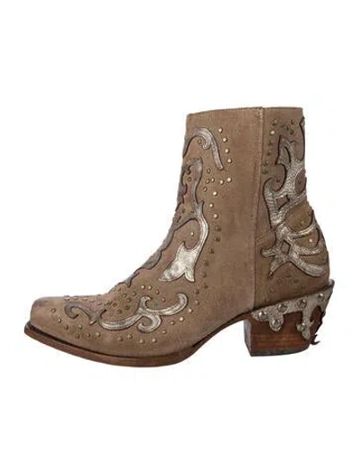 Pre-owned Corral Boots Suede Patterned Boots In Blue