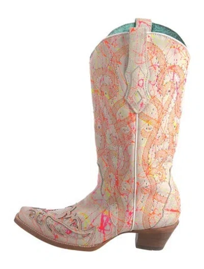 Pre-owned Corral Boots Suede Printed Western Boots In Multi