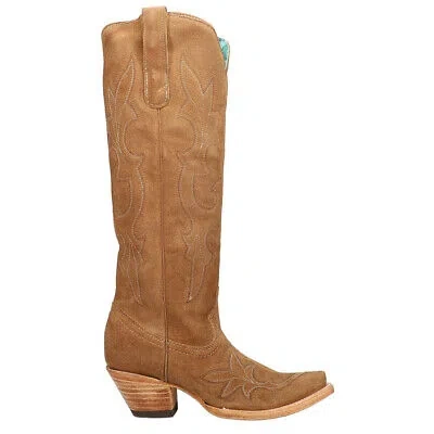 Pre-owned Corral Boots Suede Tooledinlay Tall Snip Toe Cowboy Womens Brown Casual Boots A