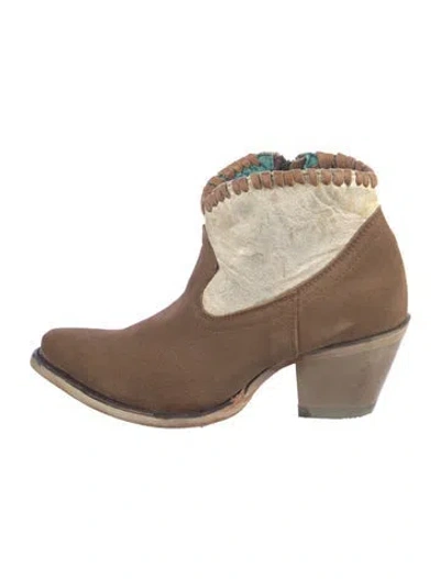 Pre-owned Corral Boots Suede Western Boots In Brown/white