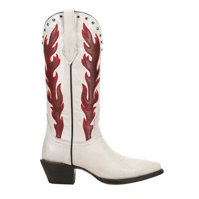 Pre-owned Corral Boots Tall Embroidered Studded Pointed Toe Cowboy Womens White Casual Bo