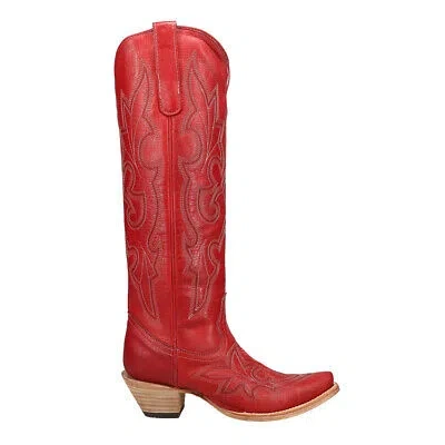 Pre-owned Corral Boots Tall Top Embroidery Snip Toe Cowboy Womens Red Casual Boots A4465