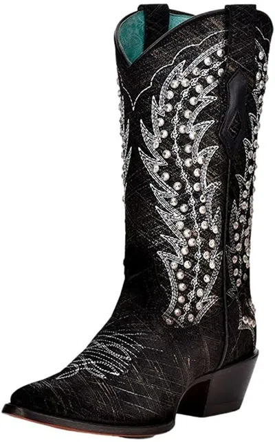 Pre-owned Corral Boots Women's Black Studded Corral Western Boots C3829