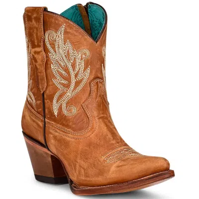 Corral Boots Women's  Golden Leather Embroidery Western Bootie Zogg2012 In Brown