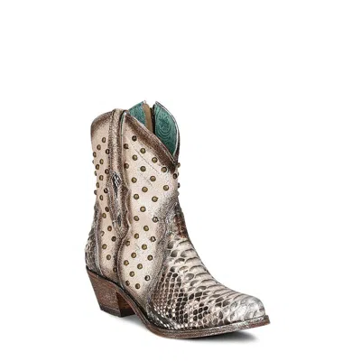 Pre-owned Corral Boots Women's Corral Python Exotic Ankle Boots Handcrafted Natural F1303