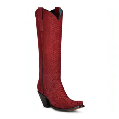 Pre-owned Corral Boots Women`s Corral Red Python 15in. Top Boot A4194