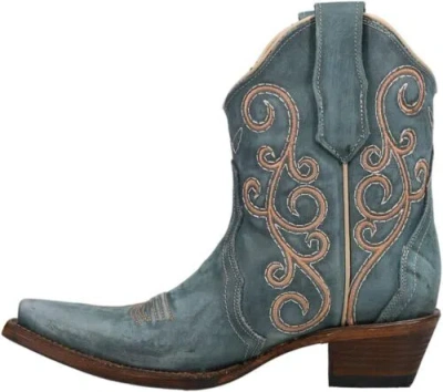 Pre-owned Corral Boots Womens Ld Distressed Triad Snip Toe Casual Ankle Mid Heel... In Blue