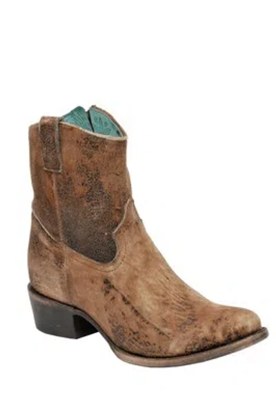 Pre-owned Corral Boots Womens Leather Abstract Lamb Chocolate Shortie Cowgirl In Brown