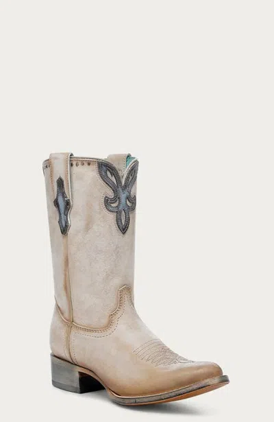 Corral Cowhide Embroidered Overlay Studded Round Toe Western Boots In Sand