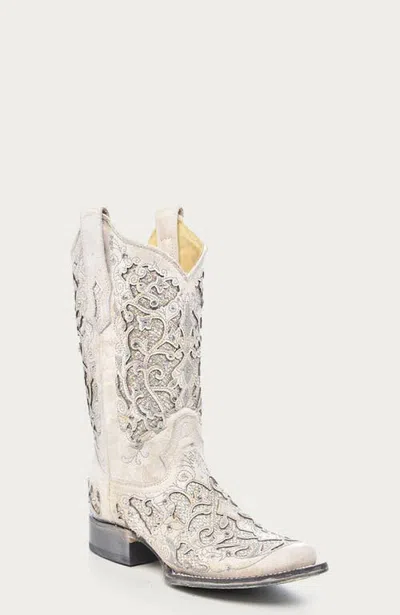 Corral Cowhide Square Toe Western Boots In White
