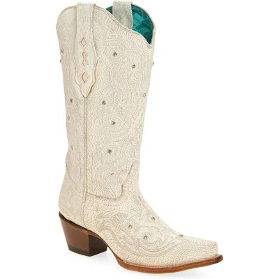 Corral Crystal & Embroidered Crackled Mid Calf Western Boot In Brown