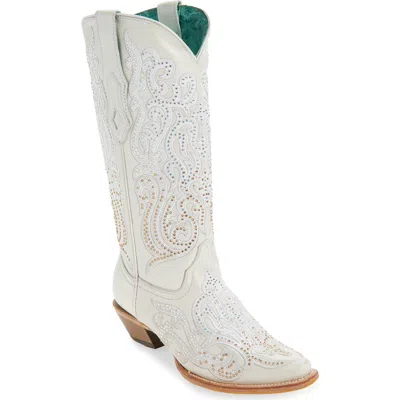 Corral Crystal & Embroidered Western Boot In White