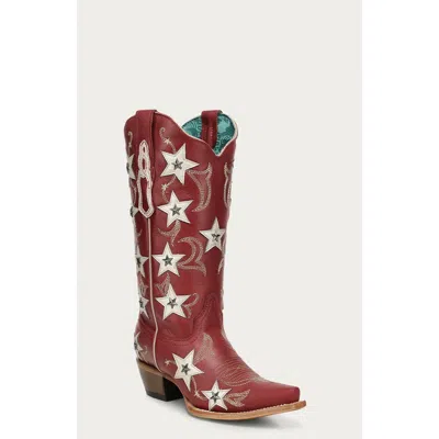 Corral Detailed Embroidery Leather Overlay Studded Western Boots In Red