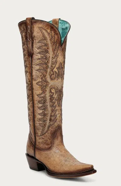 Corral Embroidered Cowhide Snip Toe Tall Boots In Brown