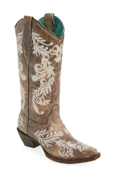 Corral Embroidered Crackled Mid Calf Western Boot In Multi