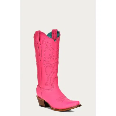 Corral Embroidered Leather Snip Toe Western Boots In Pink