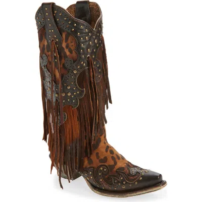 Corral Fringe Overlay Western Boot In Brown