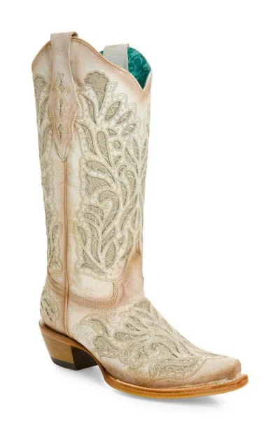 Corral Glitter Embroidered Cowboy Boot In Neutral