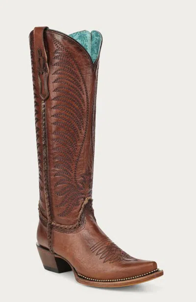 Corral Handcrafted Cowhide Embroidered Snip Toe Tall Western Boots In Honey