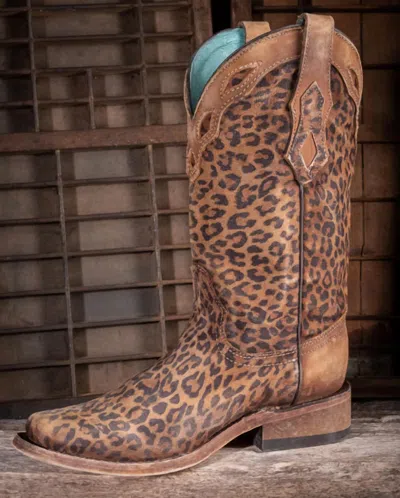 Corral Lady Square Toe Boot In Sand Leopard Overlay In Brown