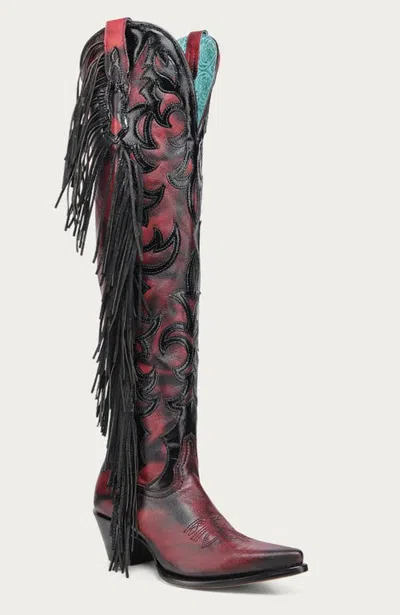 Corral Lamb Embroidered Overlay Pointed Toe Tall Boots In Pink