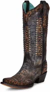 CORRAL LEOPARD PRINT OVERLAY STUDDED BOOTS IN BLACK