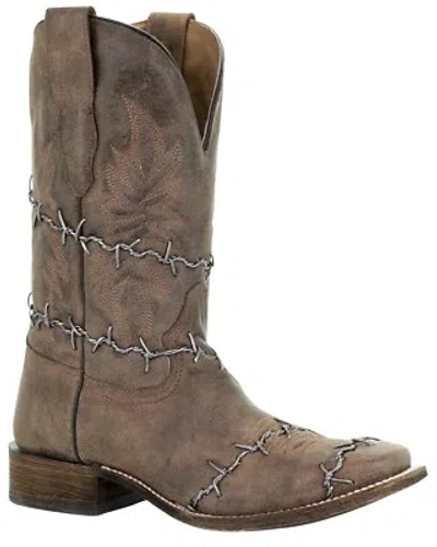 Pre-owned Corral Men's Barbed Wire Western Boot - Broad Square Toe - A3532 In Brown