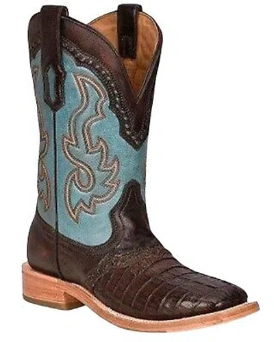 Pre-owned Corral Men's Caiman Print Overlay Western Boot - Broad Square Toe - A4286 In Brown/blue