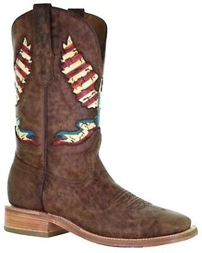 Pre-owned Corral Men's Eagle Inlay Embroidery Western Boot - Broad Square Toe - A4106 In Brown