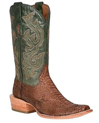 Pre-owned Corral Men's Exotic Python Embroidered Performance Western Boot Square Toe - In Green/brown