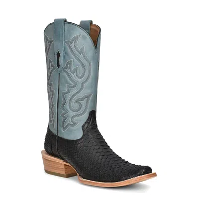 Corral Men's Python Embroidery Square Toe Boots In Black Blue In Multi