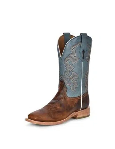 Pre-owned Corral Western Boots Mens 12" Leather Embroidery Honey Blue A4262