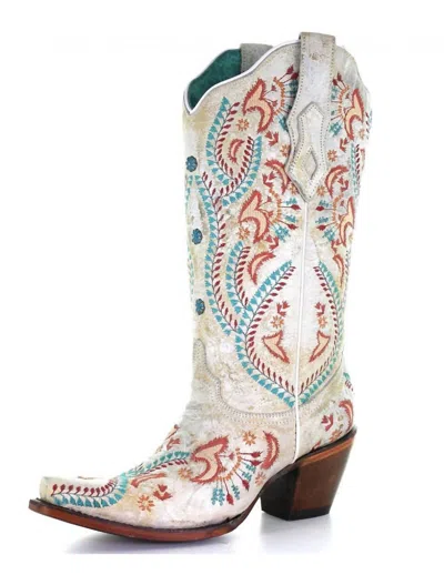 Corral Women's A3960 Embroidered Cowboy Boots In White/turquoise/red In Animal Print