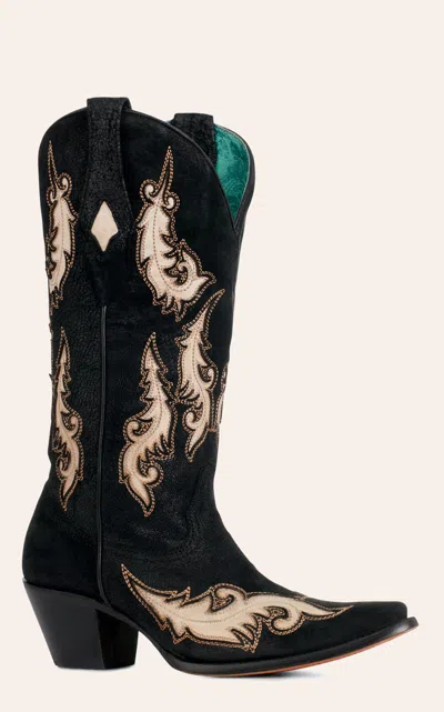 Corral Women's Black & Bone Inlay Stitched Snip Toe Cowboy Boots