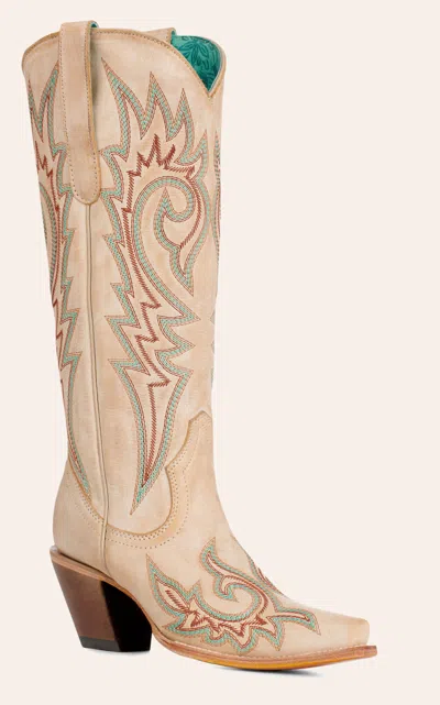 CORRAL WOMEN'S BONE & MULTI STITCHED SNIP TOE COWBOY BOOTS